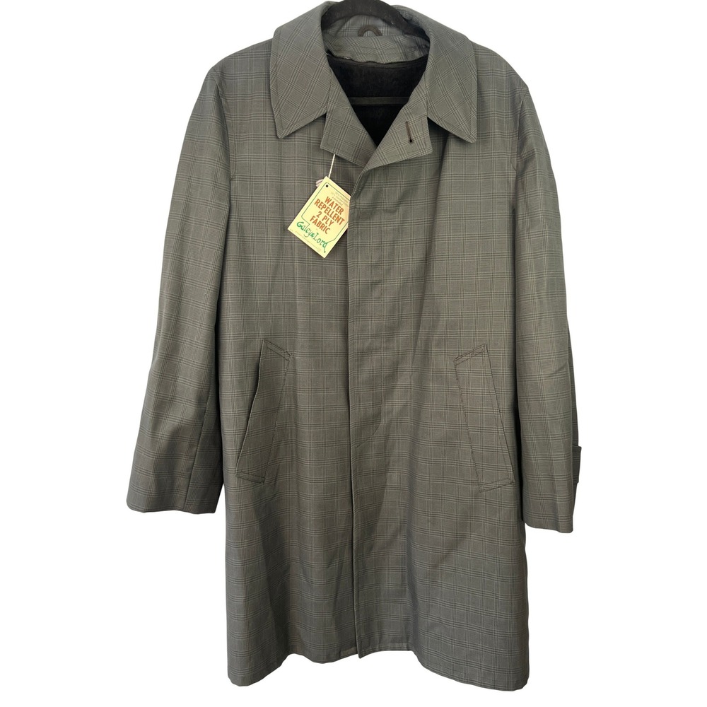 Vintage‎ Mens Waterproof Plaid Balmacaan Car Coat Trench Coat SZ 40R Man Men